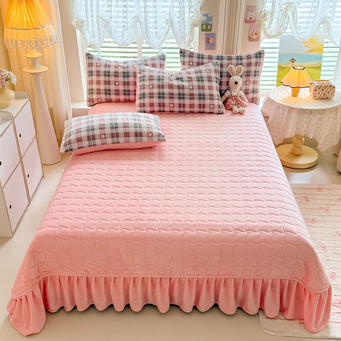 91家纺网 家纺一手货源 找家纺 金盛皇朝家纺 2025新款高克重印花牛奶绒床单床盖单件三件四件套 爱心满满