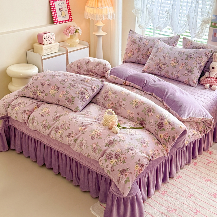 91家纺网 家纺一手货源 找家纺 金盛皇朝家纺 2025新款高克重印花牛奶绒床单床盖单件三件四件套 云暖云舒