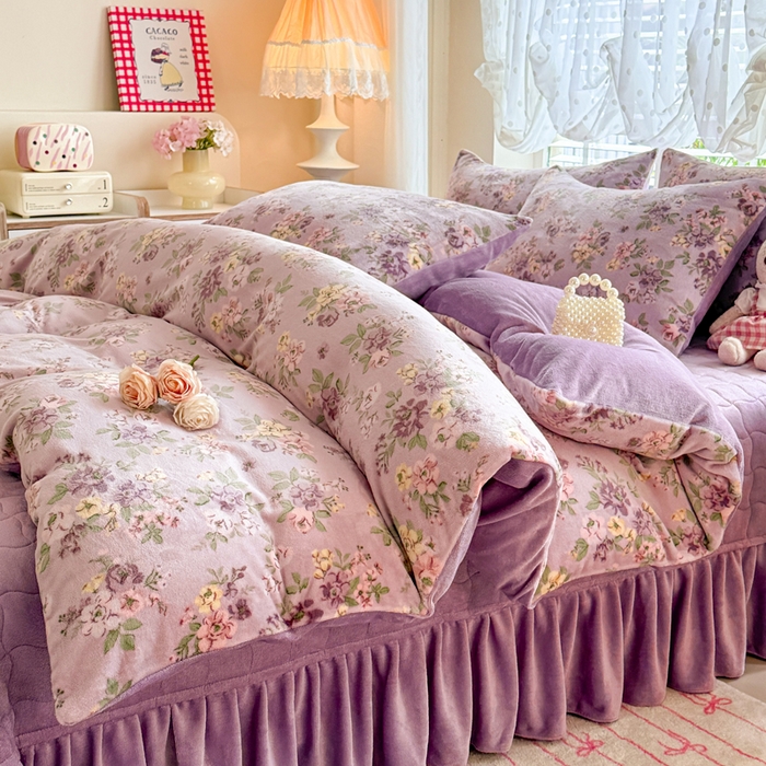 91家纺网 家纺一手货源 找家纺 金盛皇朝家纺 2025新款高克重印花牛奶绒床单床盖单件三件四件套 云暖云舒