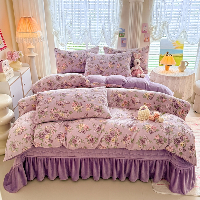 91家纺网 家纺一手货源 找家纺 金盛皇朝家纺 2025新款高克重印花牛奶绒床单床盖单件三件四件套 云暖云舒