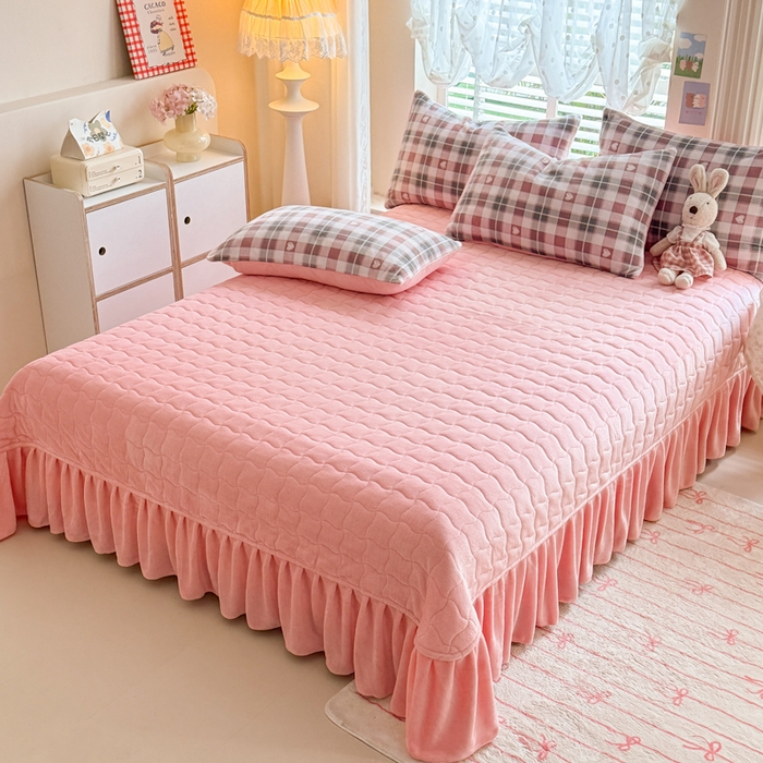 91家纺网 家纺一手货源 找家纺 金盛皇朝家纺 2025新款高克重印花牛奶绒床单床盖单件三件四件套 爱心满满