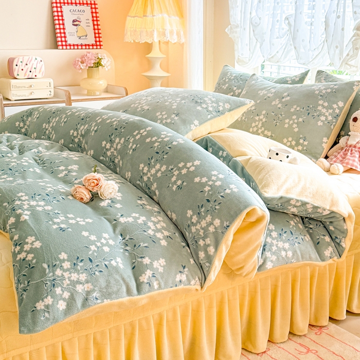 91家纺网 家纺一手货源 找家纺 金盛皇朝家纺 2025新款高克重印花牛奶绒床单床盖单件三件四件套 花漾织梦