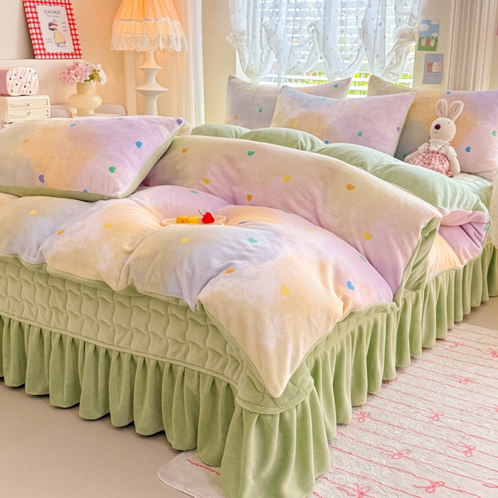 91家纺网 家纺一手货源 找家纺 金盛皇朝家纺 2025新款高克重印花牛奶绒床单床盖单件三件四件套 梦幻彩心