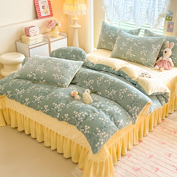 91家纺网 家纺一手货源 找家纺 金盛皇朝家纺 2025新款高克重印花牛奶绒床单床盖单件三件四件套 花漾织梦