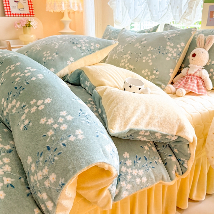 91家纺网 家纺一手货源 找家纺 金盛皇朝家纺 2025新款高克重印花牛奶绒床单床盖单件三件四件套 花漾织梦