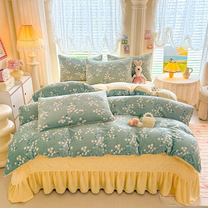 91家纺网 家纺一手货源 找家纺 金盛皇朝家纺 2025新款高克重印花牛奶绒床单床盖单件三件四件套 花漾织梦