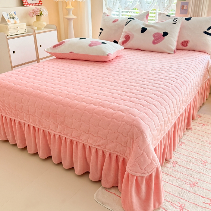 91家纺网 家纺一手货源 找家纺 金盛皇朝家纺 2025新款高克重印花牛奶绒床单床盖单件三件四件套 爱心Love