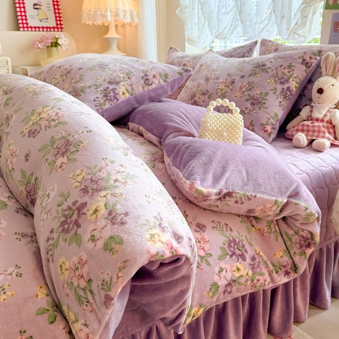 91家纺网 家纺一手货源 找家纺 金盛皇朝家纺 2025新款高克重印花牛奶绒床单床盖单件三件四件套 云暖云舒