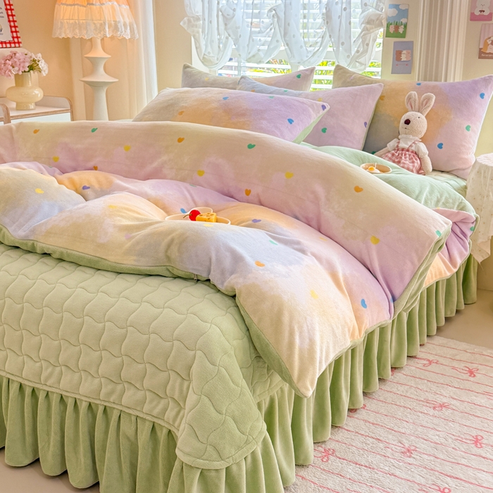 91家纺网 家纺一手货源 找家纺 金盛皇朝家纺 2025新款高克重印花牛奶绒床单床盖单件三件四件套 梦幻彩心