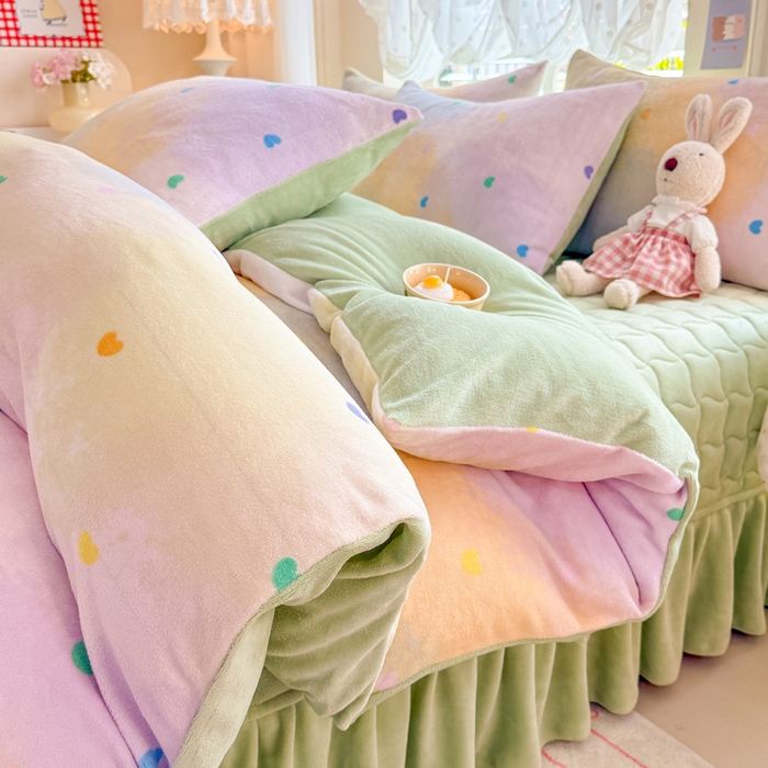 91家纺网 家纺一手货源 找家纺 金盛皇朝家纺 2025新款高克重印花牛奶绒床单床盖单件三件四件套 梦幻彩心