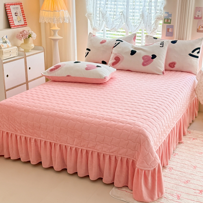 91家纺网 家纺一手货源 找家纺 金盛皇朝家纺 2025新款高克重印花牛奶绒床单床盖单件三件四件套 爱心Love