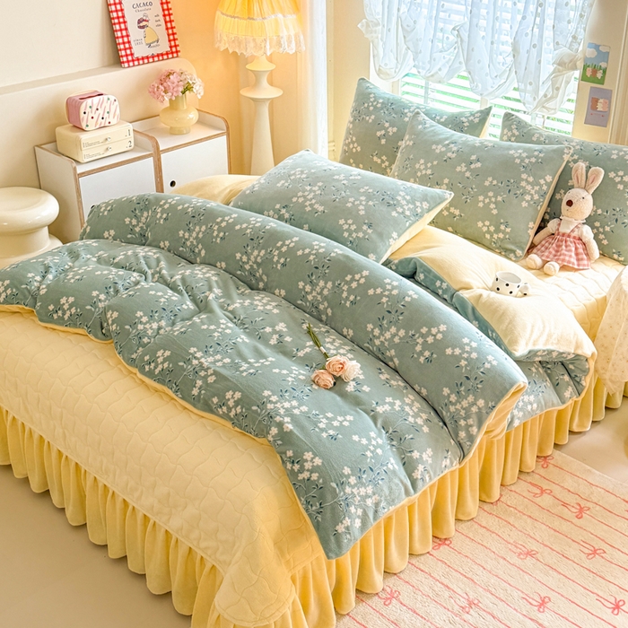 91家纺网 家纺一手货源 找家纺 金盛皇朝家纺 2025新款高克重印花牛奶绒床单床盖单件三件四件套 花漾织梦