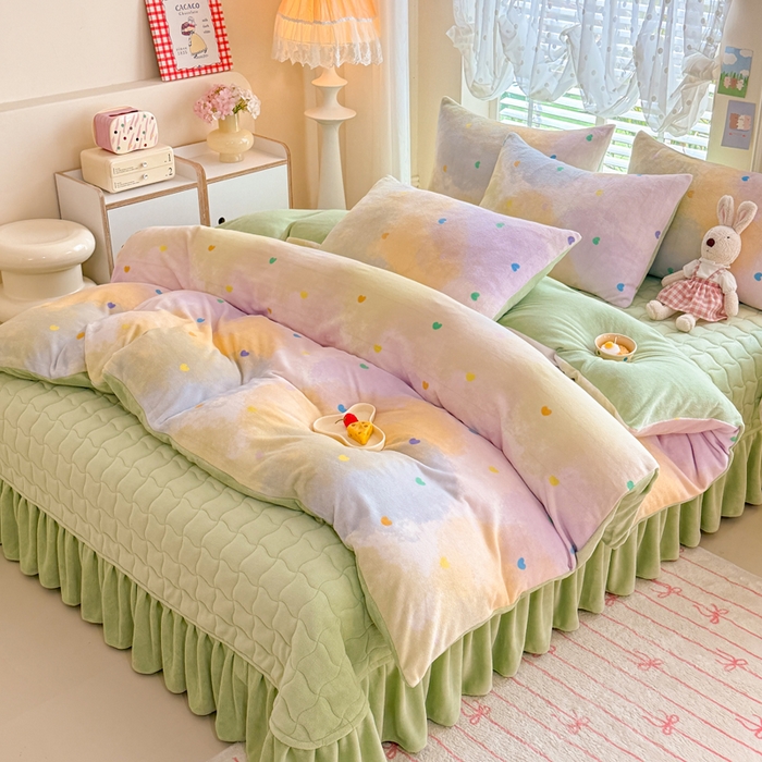 91家纺网 家纺一手货源 找家纺 金盛皇朝家纺 2025新款高克重印花牛奶绒床单床盖单件三件四件套 梦幻彩心