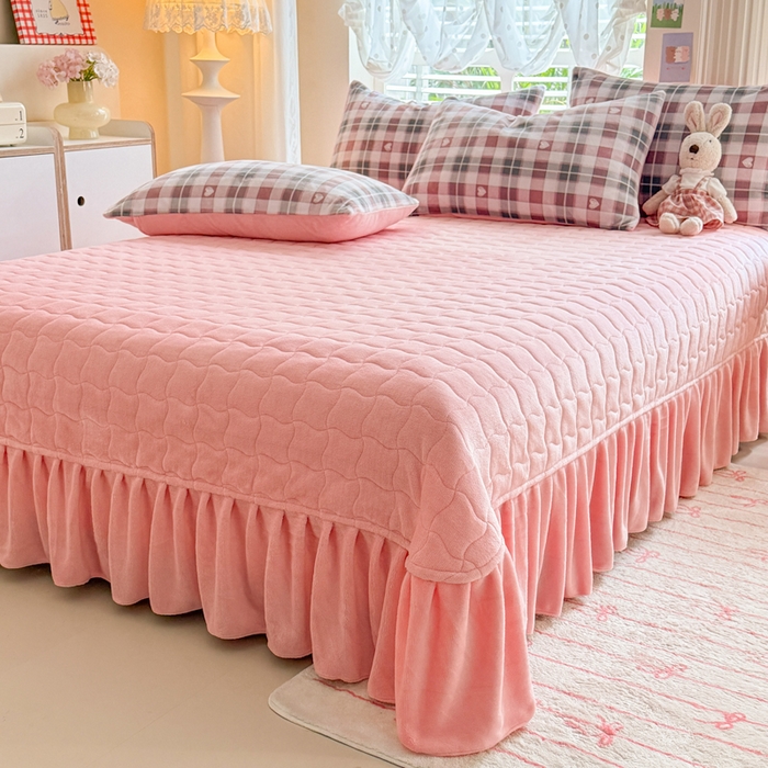 91家纺网 家纺一手货源 找家纺 金盛皇朝家纺 2025新款高克重印花牛奶绒床单床盖单件三件四件套 爱心满满