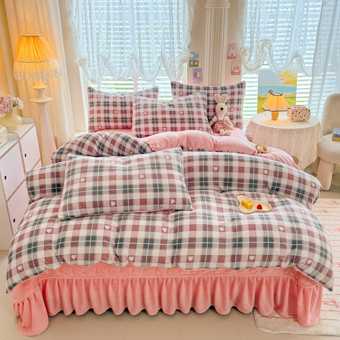 91家纺网 家纺一手货源 找家纺 金盛皇朝家纺 2025新款高克重印花牛奶绒床单床盖单件三件四件套 爱心满满