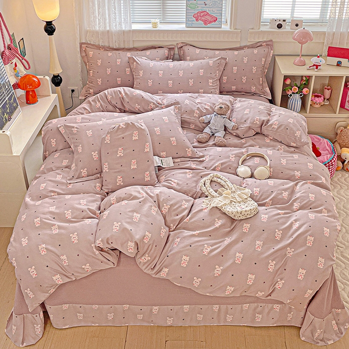 梦莱斯 2025新款韩国小布袋古法云感棉四件套 拉布布粉