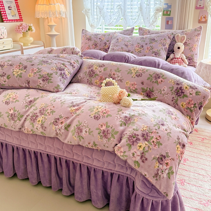 91家纺网 家纺一手货源 找家纺 金盛皇朝家纺 2025新款高克重印花牛奶绒床单床盖单件三件四件套 云暖云舒