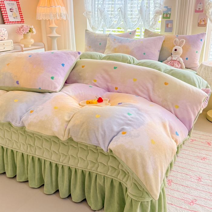 91家纺网 家纺一手货源 找家纺 金盛皇朝家纺 2025新款高克重印花牛奶绒床单床盖单件三件四件套 梦幻彩心