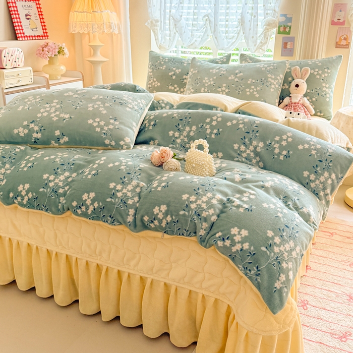 91家纺网 家纺一手货源 找家纺 金盛皇朝家纺 2025新款高克重印花牛奶绒床单床盖单件三件四件套 花漾织梦