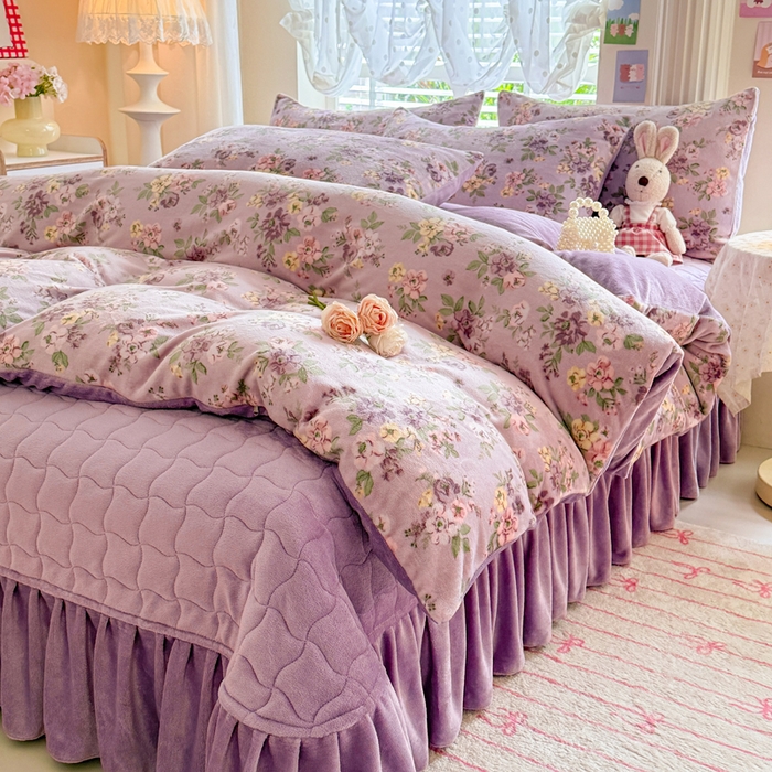 91家纺网 家纺一手货源 找家纺 金盛皇朝家纺 2025新款高克重印花牛奶绒床单床盖单件三件四件套 云暖云舒