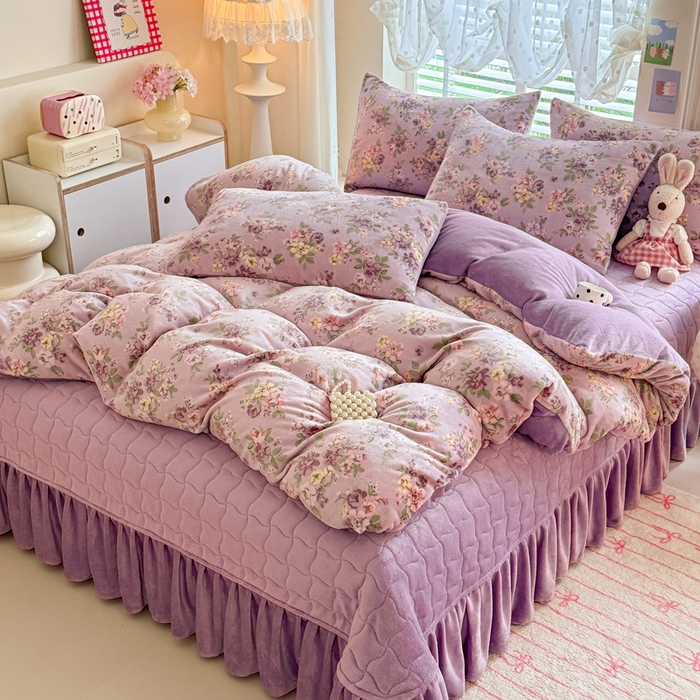 91家纺网 家纺一手货源 找家纺 金盛皇朝家纺 2025新款高克重印花牛奶绒床单床盖单件三件四件套 云暖云舒