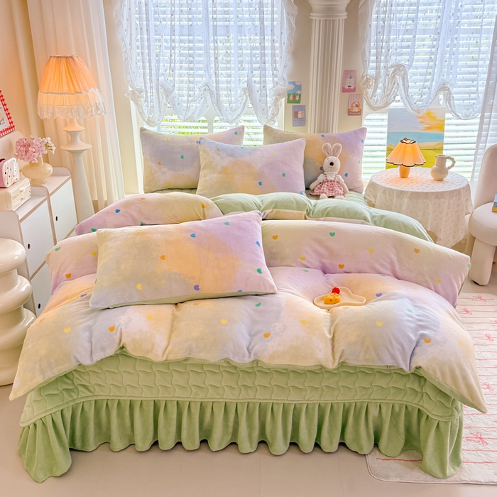 91家纺网 家纺一手货源 找家纺 金盛皇朝家纺 2025新款高克重印花牛奶绒床单床盖单件三件四件套 梦幻彩心