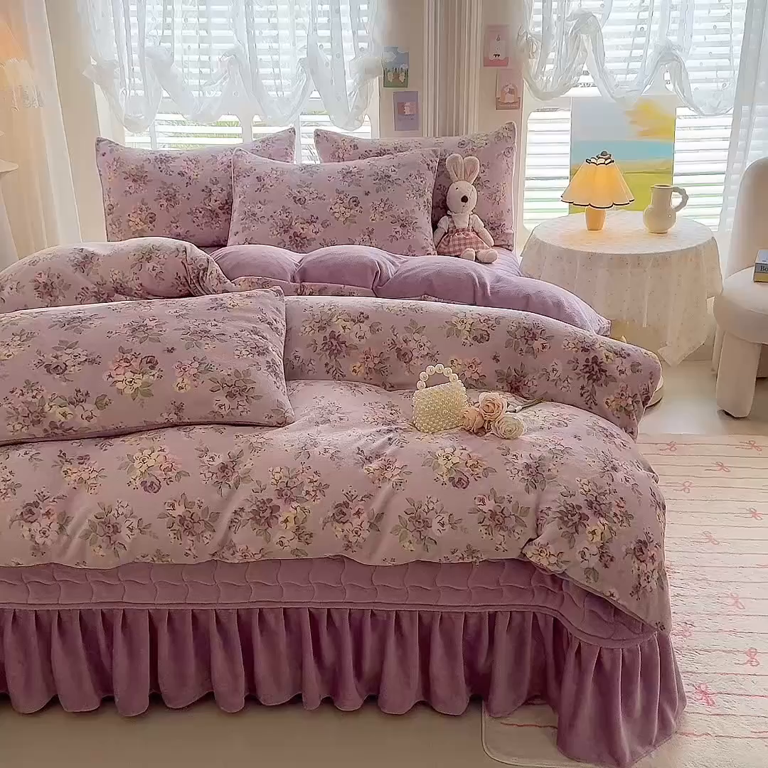 91家纺网 家纺一手货源 找家纺 金盛皇朝家纺 2025新款高克重印花牛奶绒床单床盖单件三件四件套 云暖云舒