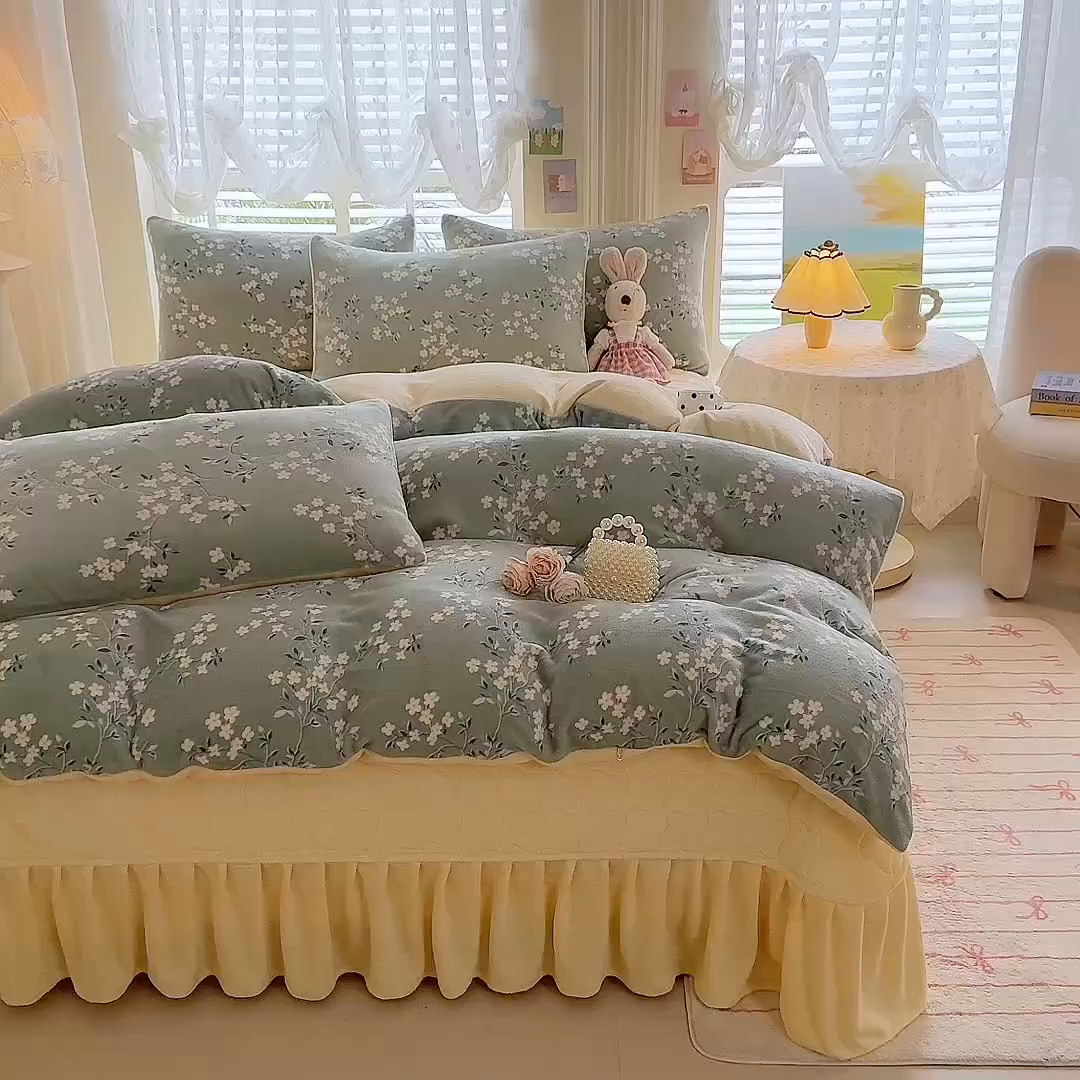 91家纺网 家纺一手货源 找家纺 金盛皇朝家纺 2025新款高克重印花牛奶绒床单床盖单件三件四件套 花漾织梦