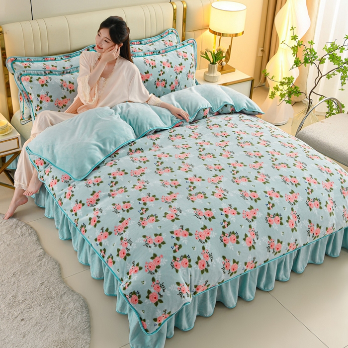 91家纺网 家纺一手货源 找家纺 沐妍家纺 2025新款8斤加厚保暖金貂绒牛奶绒印花四件套 莫奈花园