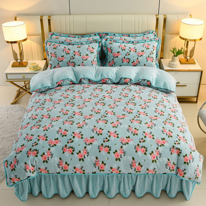 91家纺网 家纺一手货源 找家纺 沐妍家纺 2025新款8斤加厚保暖金貂绒牛奶绒印花四件套 莫奈花园