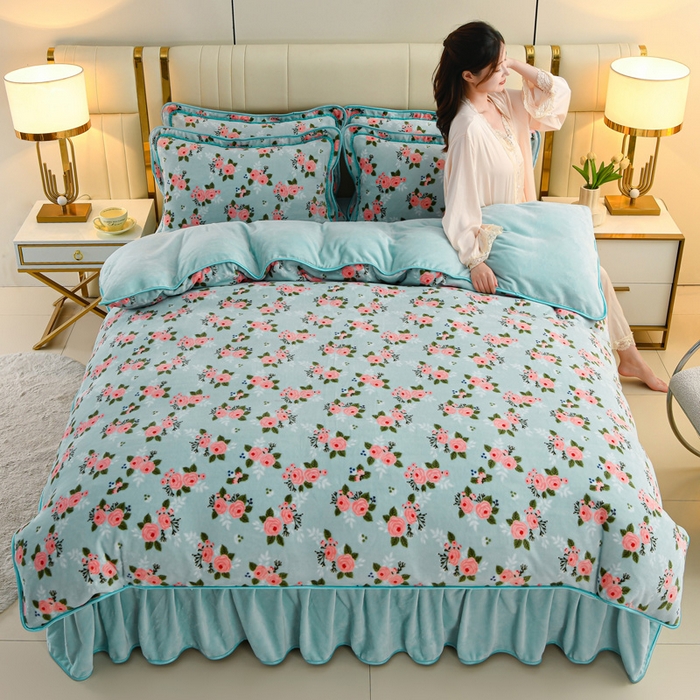 91家纺网 家纺一手货源 找家纺 沐妍家纺 2025新款8斤加厚保暖金貂绒牛奶绒印花四件套 莫奈花园