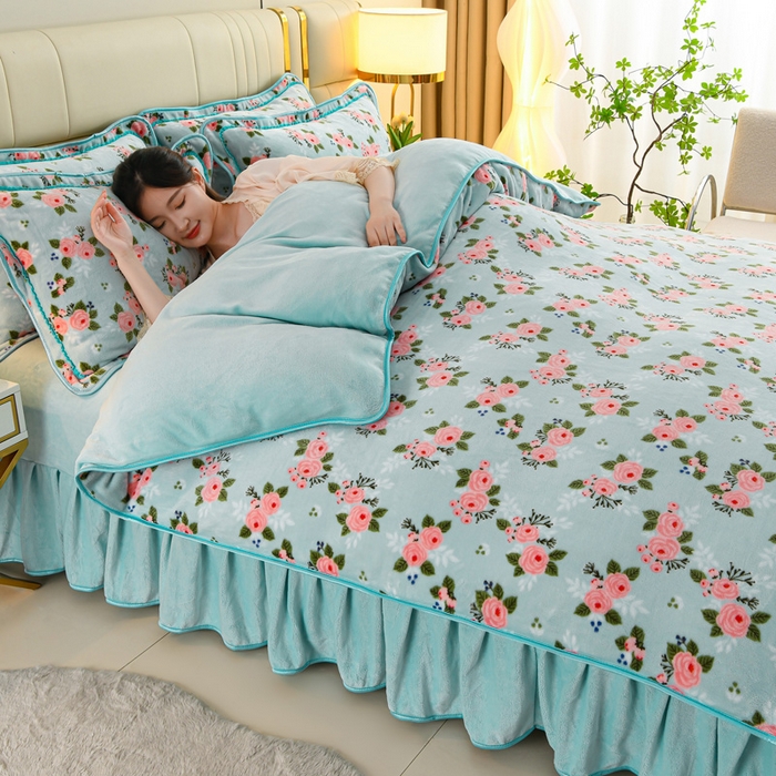 91家纺网 家纺一手货源 找家纺 沐妍家纺 2025新款8斤加厚保暖金貂绒牛奶绒印花四件套 莫奈花园