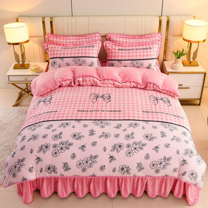 91家纺网 家纺一手货源 找家纺 沐妍家纺 2025新款8斤加厚保暖金貂绒牛奶绒印花四件套 赛琳娜