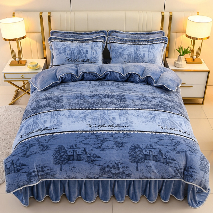 91家纺网 家纺一手货源 找家纺 沐妍家纺 2025新款8斤加厚保暖金貂绒牛奶绒印花四件套 水墨年华