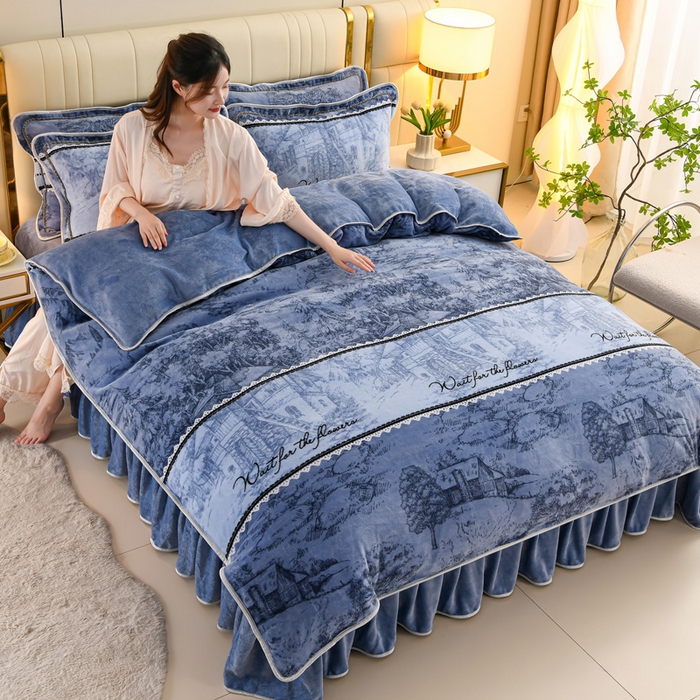 91家纺网 家纺一手货源 找家纺 沐妍家纺 2025新款8斤加厚保暖金貂绒牛奶绒印花四件套 水墨年华