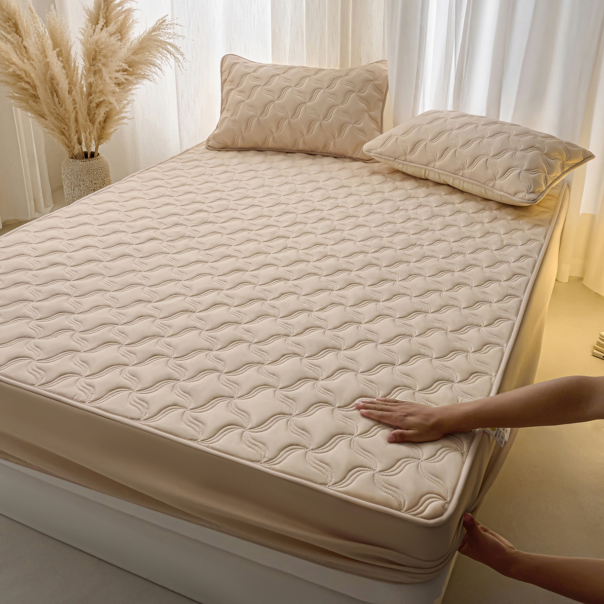 91家纺网 家纺一手货源 找家纺 小叮当家纺仓储工厂店 2025新款A类原棉大豆防水床笠单品床笠单件单床笠隔尿夹棉床笠床垫保护罩外贸跨境 爱恋-卡其