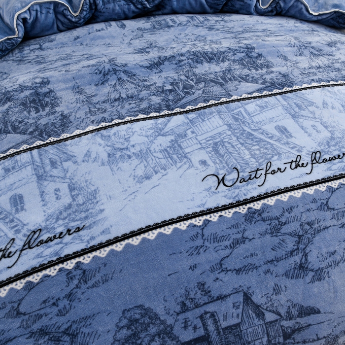 91家纺网 家纺一手货源 找家纺 沐妍家纺 2025新款8斤加厚保暖金貂绒牛奶绒印花四件套 水墨年华