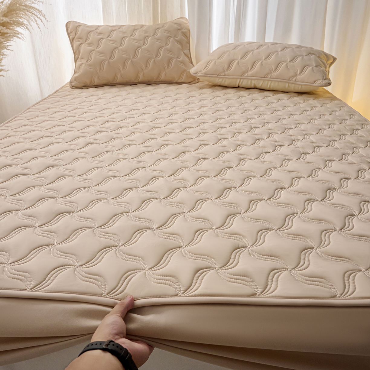 91家纺网 家纺一手货源 找家纺 小叮当家纺仓储工厂店 2025新款A类原棉大豆防水床笠单品床笠单件单床笠隔尿夹棉床笠床垫保护罩外贸跨境 爱恋-卡其