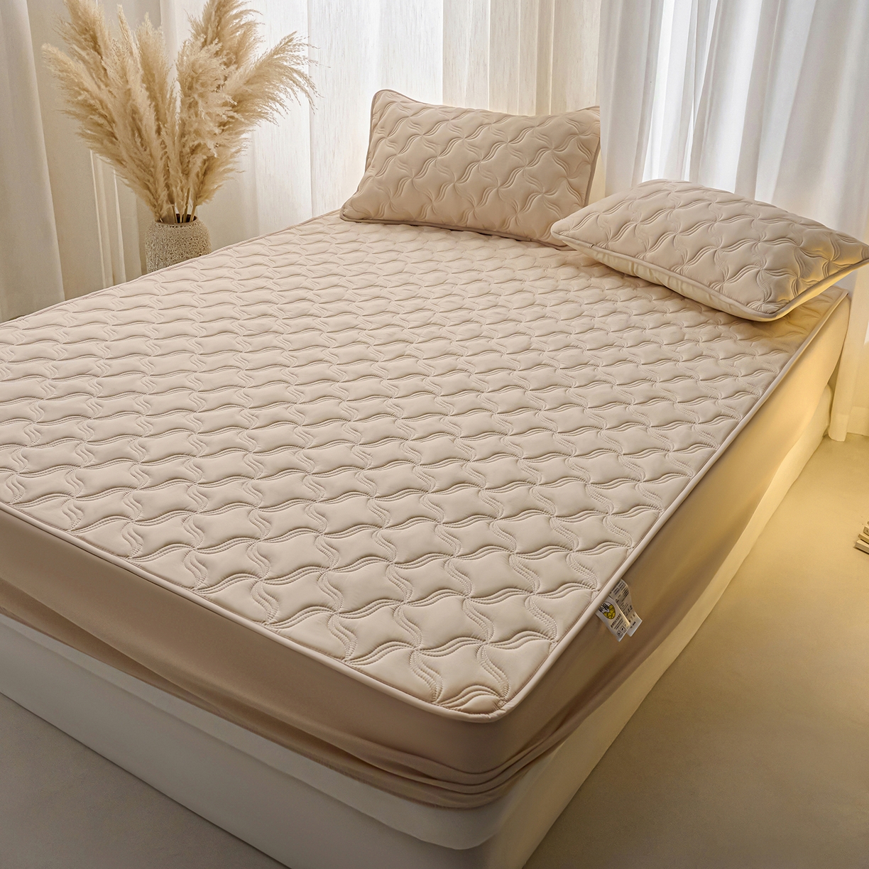 91家纺网 家纺一手货源 找家纺 小叮当家纺仓储工厂店 2025新款A类原棉大豆防水床笠单品床笠单件单床笠隔尿夹棉床笠床垫保护罩外贸跨境 爱恋-卡其