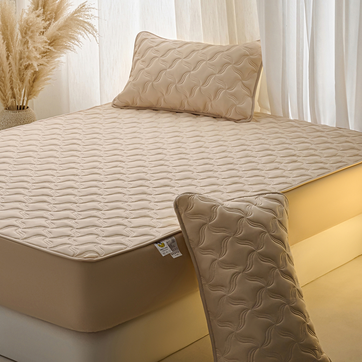 91家纺网 家纺一手货源 找家纺 小叮当家纺仓储工厂店 2025新款A类原棉大豆防水床笠单品床笠单件单床笠隔尿夹棉床笠床垫保护罩外贸跨境 爱恋-卡其