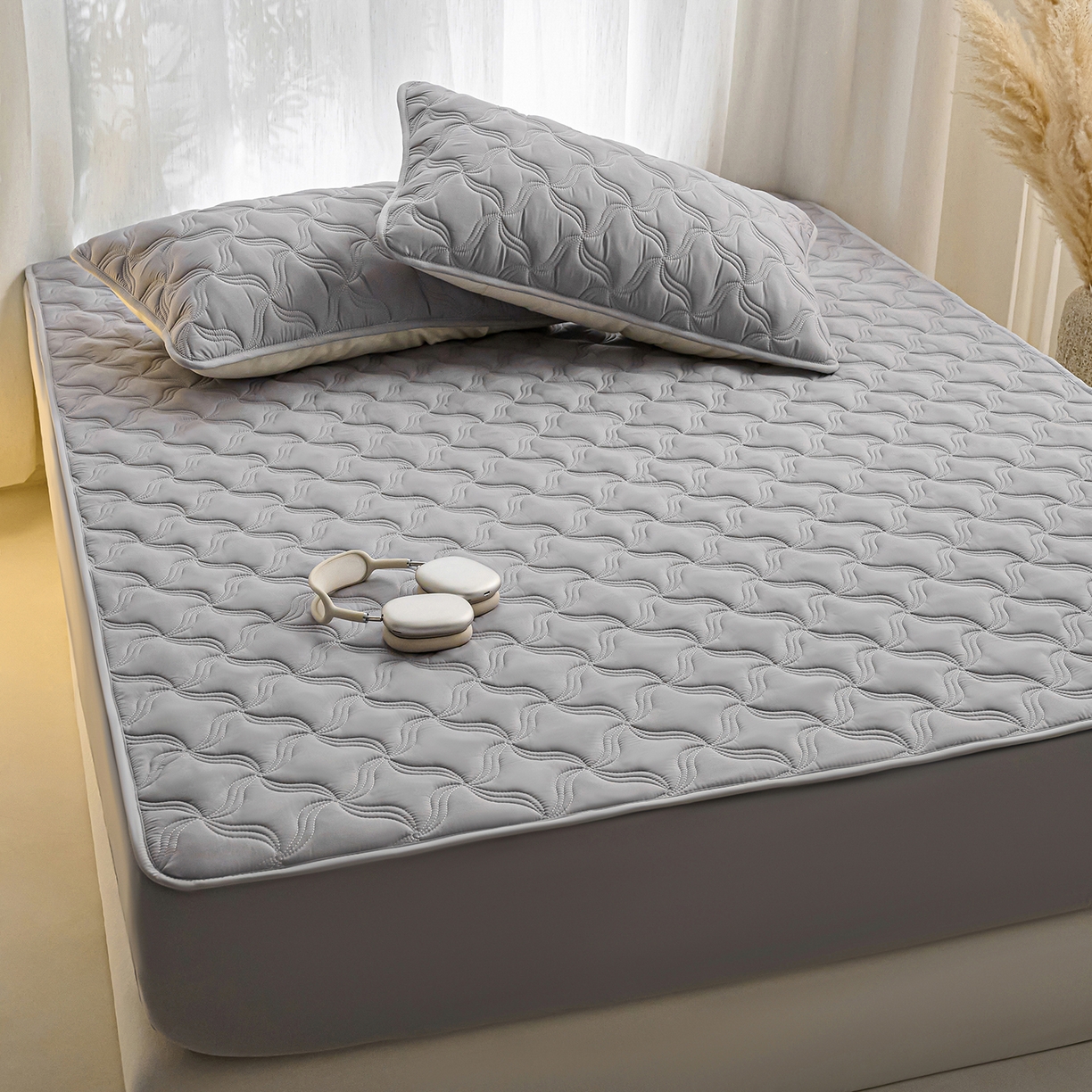 91家纺网 家纺一手货源 找家纺 小叮当家纺仓储工厂店 2025新款A类原棉大豆防水床笠单品床笠单件单床笠隔尿夹棉床笠床垫保护罩外贸跨境 爱恋-星空灰