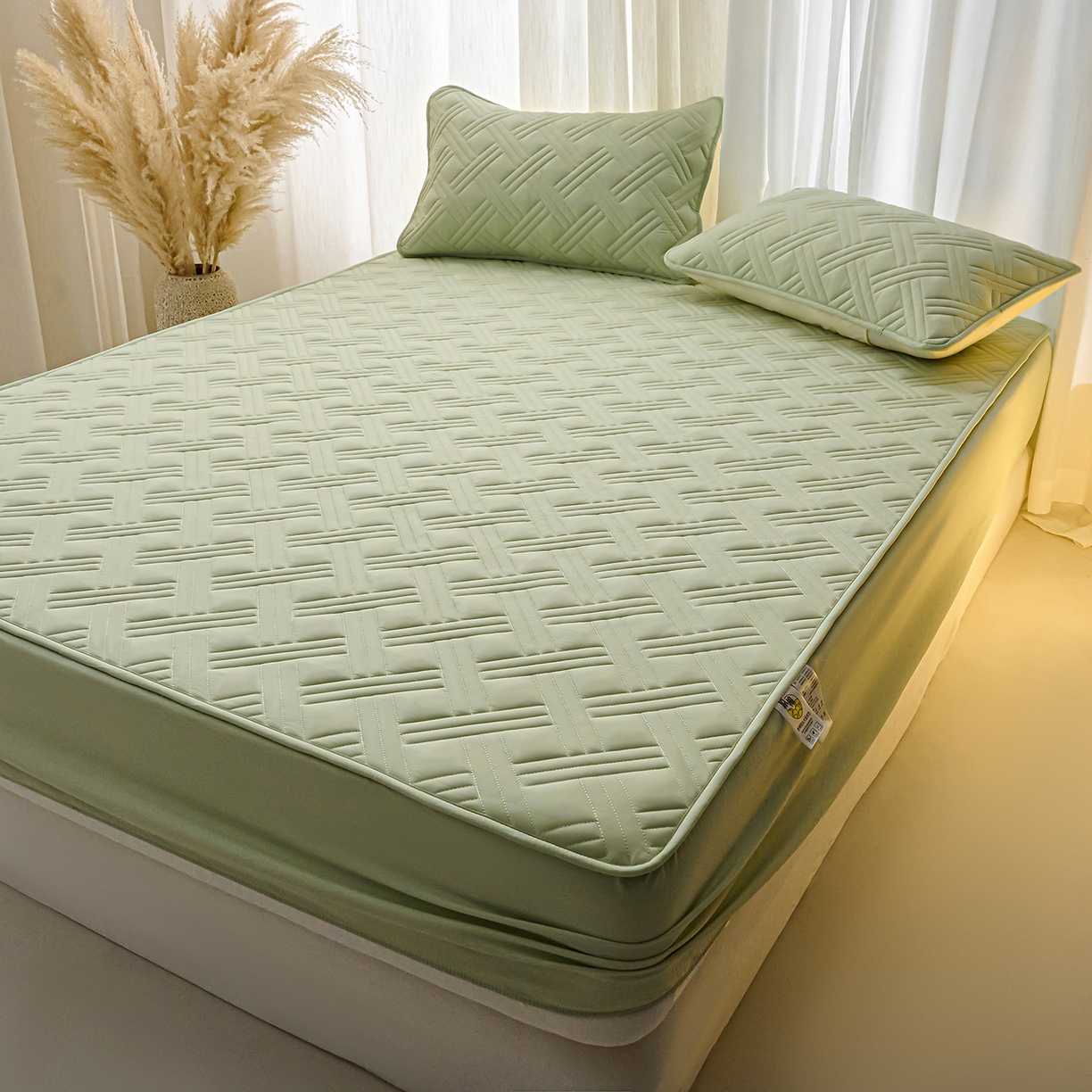 91家纺网 家纺一手货源 找家纺 小叮当家纺仓储工厂店 2025新款A类原棉大豆防水床笠单品床笠单件单床笠隔尿夹棉床笠床垫保护罩外贸跨境 迷宫-草绿