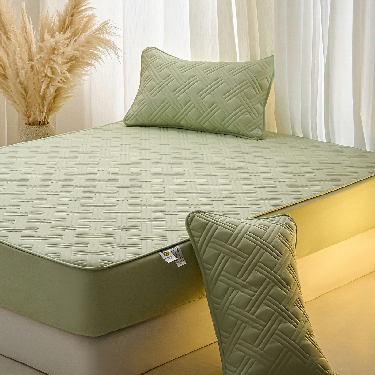 91家纺网 家纺一手货源 找家纺 小叮当家纺仓储工厂店 2025新款A类原棉大豆防水床笠单品床笠单件单床笠隔尿夹棉床笠床垫保护罩外贸跨境 迷宫-草绿