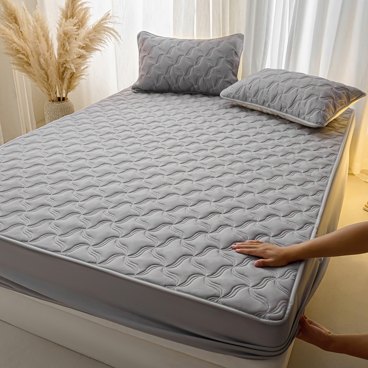 91家纺网 家纺一手货源 找家纺 小叮当家纺仓储工厂店 2025新款A类原棉大豆防水床笠单品床笠单件单床笠隔尿夹棉床笠床垫保护罩外贸跨境 爱恋-星空灰