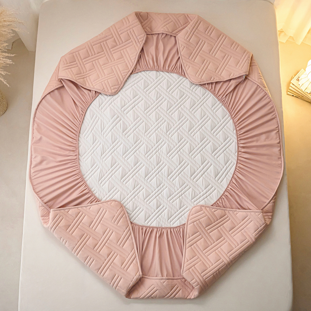 91家纺网 家纺一手货源 找家纺 小叮当家纺仓储工厂店 2025新款A类原棉大豆防水床笠单品床笠单件单床笠隔尿夹棉床笠床垫保护罩外贸跨境 迷宫-玉粉