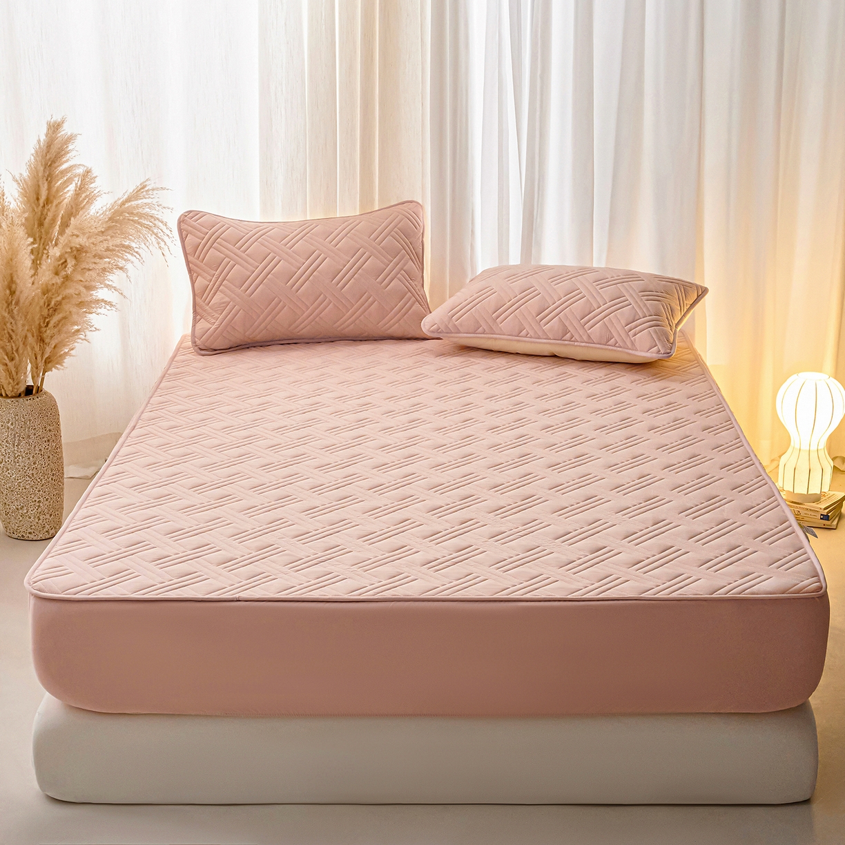 91家纺网 家纺一手货源 找家纺 小叮当家纺仓储工厂店 2025新款A类原棉大豆防水床笠单品床笠单件单床笠隔尿夹棉床笠床垫保护罩外贸跨境 迷宫-玉粉