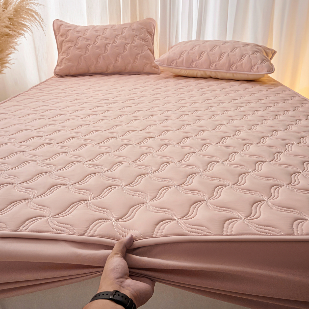 91家纺网 家纺一手货源 找家纺 小叮当家纺仓储工厂店 2025新款A类原棉大豆防水床笠单品床笠单件单床笠隔尿夹棉床笠床垫保护罩外贸跨境 爱恋-玉粉