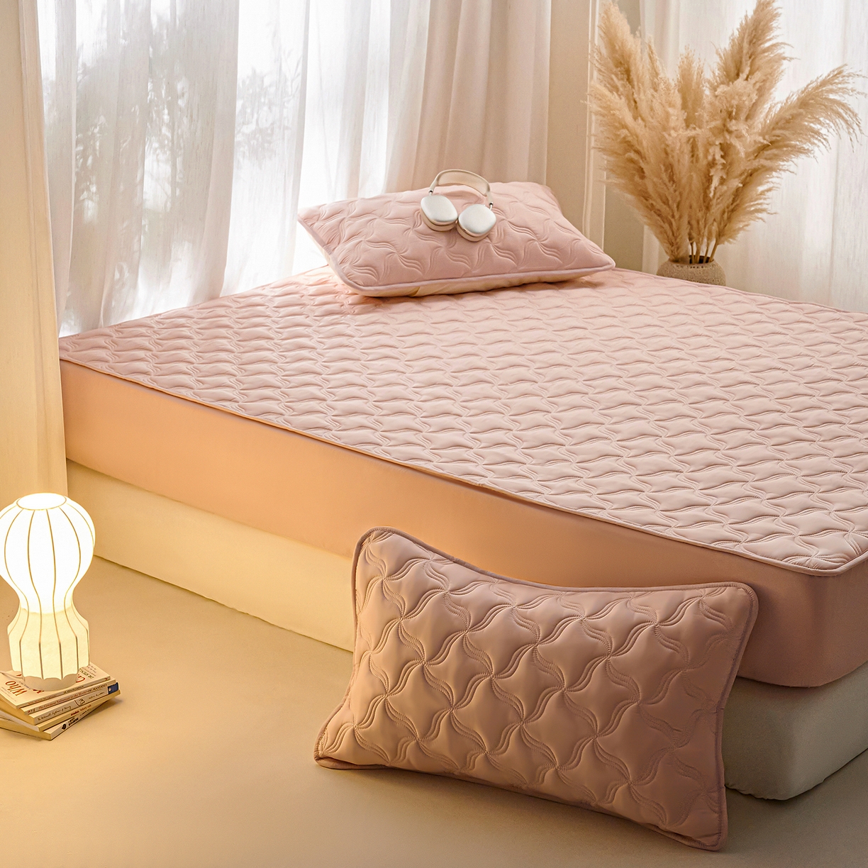 91家纺网 家纺一手货源 找家纺 小叮当家纺仓储工厂店 2025新款A类原棉大豆防水床笠单品床笠单件单床笠隔尿夹棉床笠床垫保护罩外贸跨境 爱恋-玉粉