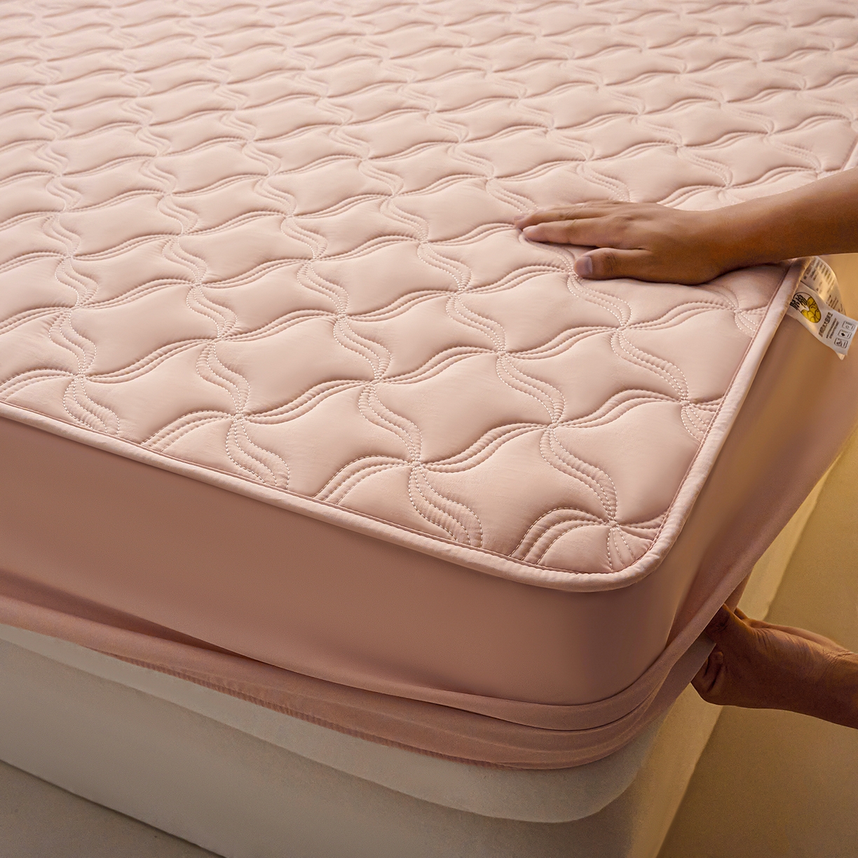 91家纺网 家纺一手货源 找家纺 小叮当家纺仓储工厂店 2025新款A类原棉大豆防水床笠单品床笠单件单床笠隔尿夹棉床笠床垫保护罩外贸跨境 爱恋-玉粉