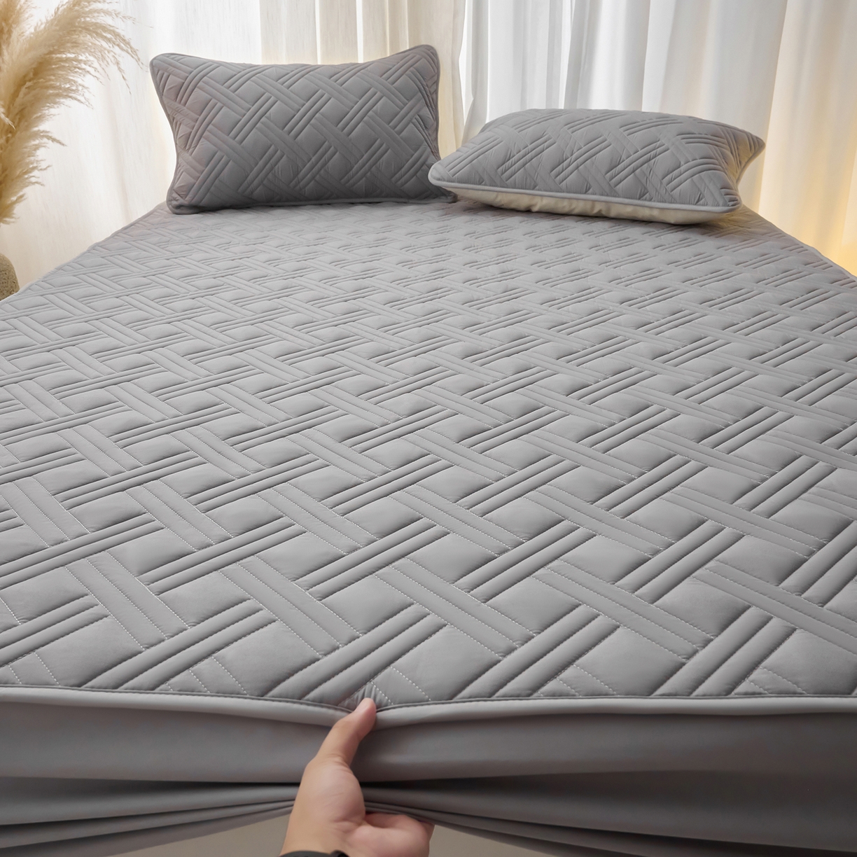 91家纺网 家纺一手货源 找家纺 小叮当家纺仓储工厂店 2025新款A类原棉大豆防水床笠单品床笠单件单床笠隔尿夹棉床笠床垫保护罩外贸跨境 迷宫-星空灰